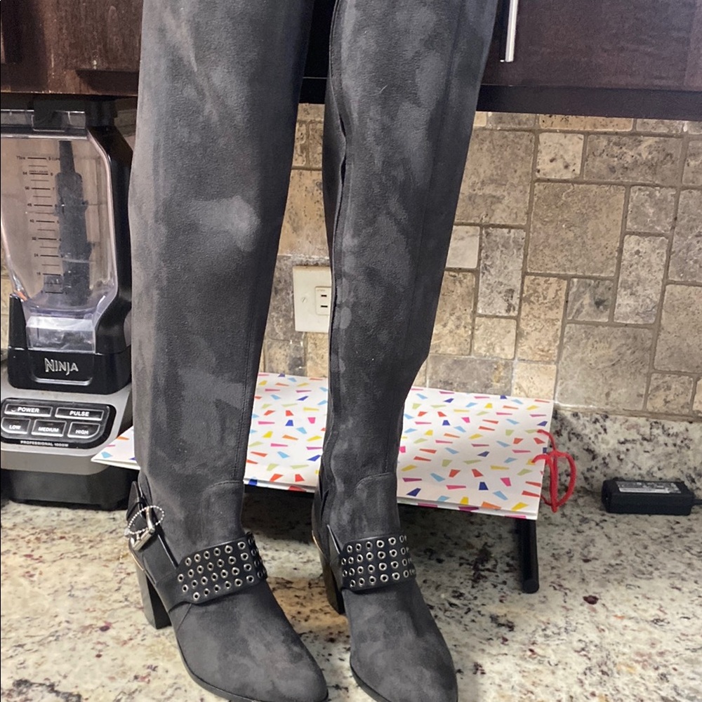 Michael Kors Black Heeled Boots with Studded Ankle Strap - Picture 3 of 6